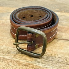 Vintage Y2K Lucky Brand Brown Leather Brass Buckle Belt Men  s Size 34 Thick