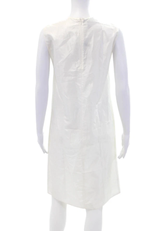 Prada Women's Round Neck Sleeveless Mini Shift Dress Cream Size 38 - Image 3 of 4