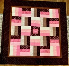 Pink Brown Lap/Baby Crib Patchwork Quilt Hand Made 40X40 Floral NEW