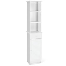 Bathroom Tall Storage Cabinet Freestanding Linen Tower w/ Open Shelves Drawer