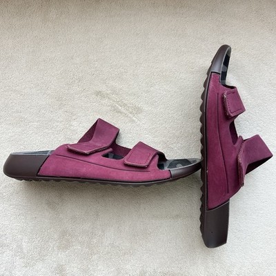 ECCO 2ND Cozmo Morillo Women 7-7.5 EU 38 Burgundy Red 2 Band Slide Flat Sandals