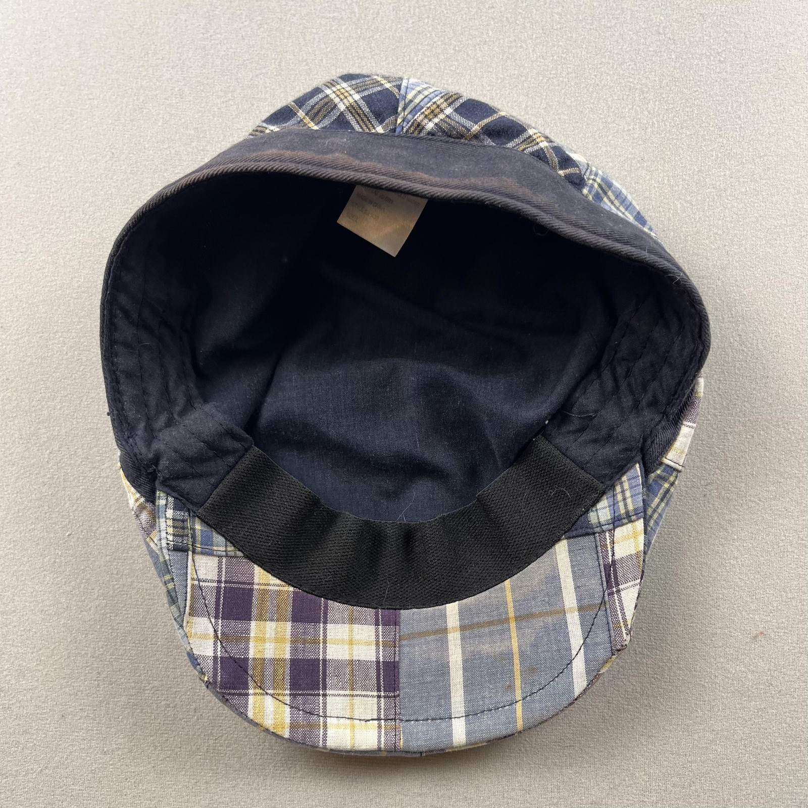Patchwork Flat Cap Hat 7-1/4 Blue Multicolor Plai… - image 4