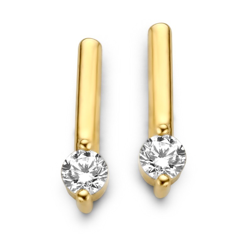 Stud Earrings Bar Cubic Zirconia 585 Gold Bar Design Stone 2mm-image