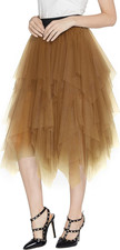 Women'S A-Line Mesh Tutu Skirt Fluffy Layered Tulle Midi Long Skirts with Elasti