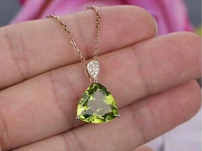 Trillion Cut Lab Created Peridot Women's Necklace Pendant 14K Rose Gold Plated