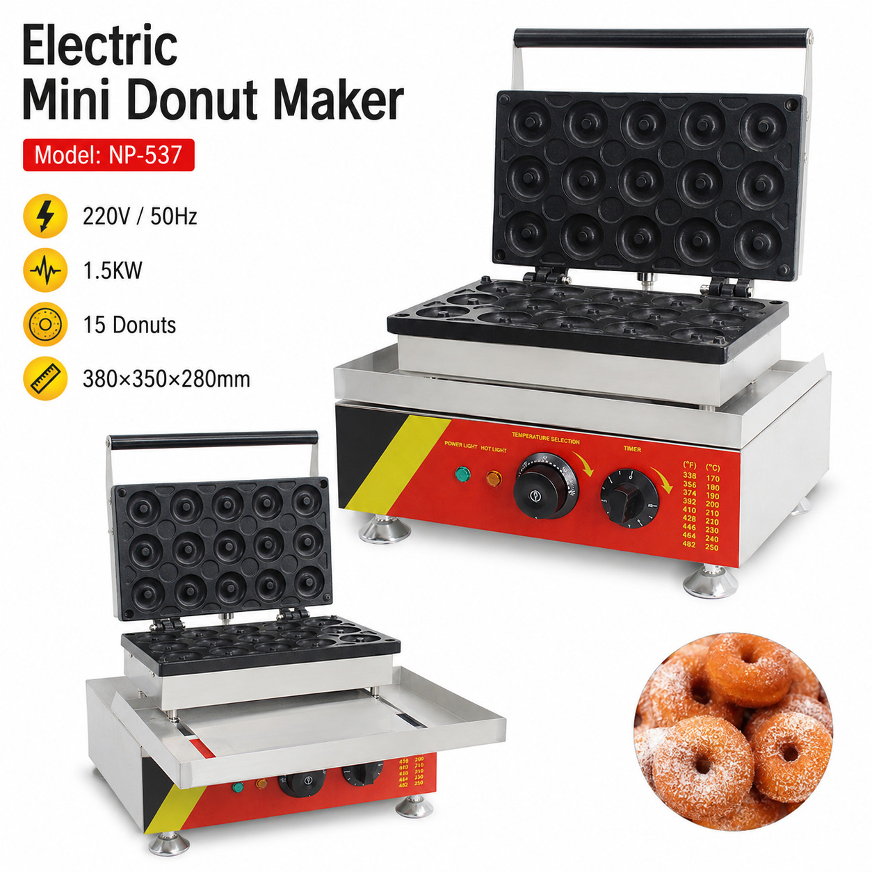 Mini máquina de hornear eléctrica comercial para hacer donas de 15 agujeros horno de postres para pasteles