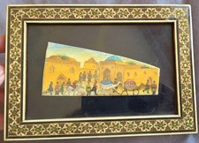 Miniature orientale d' Hossein FALLAHI Caravane , âne , chameau  & village Perse