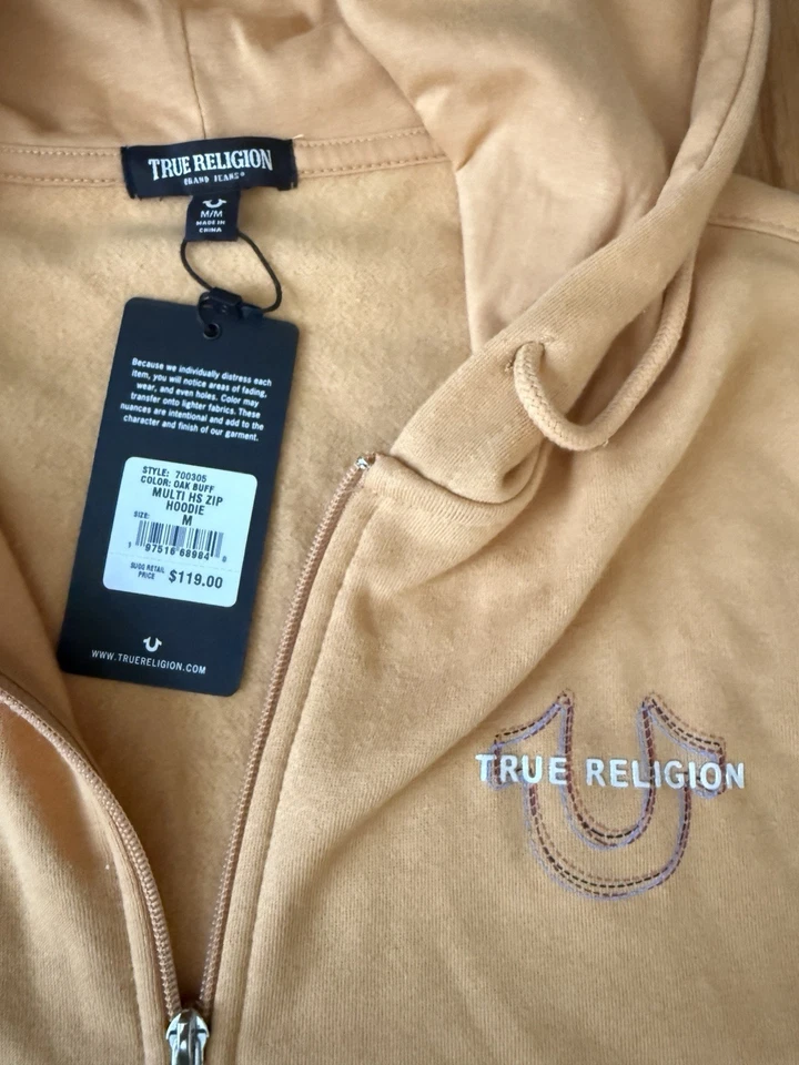 Nueva Sudadera con Capucha True Religion Cremallera Completa Roble Bluff Naranja Logo Talla M Unixex Foto 3 de 4