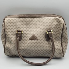 Vintage Liz Claiborne Leather Trim Satchel Brown Geometric Made in Korea 11.5 In