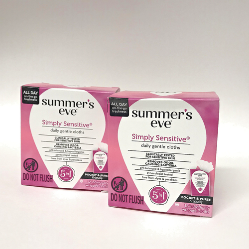 Summer's Eve Simply Sensitive Daily Cleansing Feminine Wipes 12ct each Lot of 2
