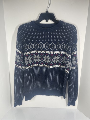 Steep Slopes Sweater L Men's Blue Snowflake Vintage 80s Clark Griswold Pullover