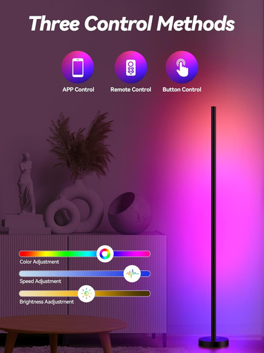 Corner Floor Lamp, LED Corner Lamp with App and Remote Control, RGBICW 16 Millio - Picture 3 of 12