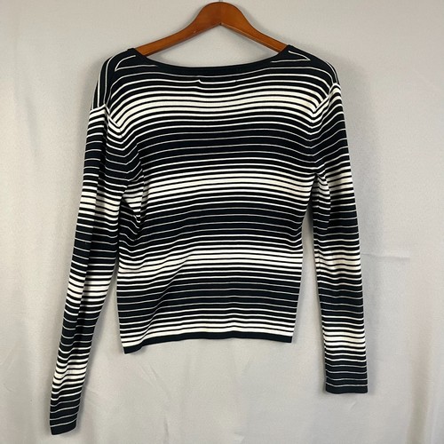 Vintage Joseph A Strickjacke Pullover Damen Medium schwarz weiß gestreift Seide Stretch - Bild 3 von 4
