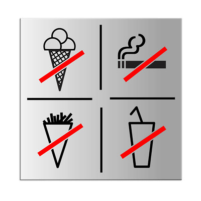 Schild Eis Rauchen Essen Getränke verboten Alu eloxiert 20x20 cm 4 Löcher