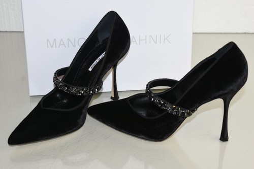 NEW Manolo Blahnik PUXONAHI BB Black Velvet Crystal Mary Jane Shoes 40.5 - Picture 9 of 30