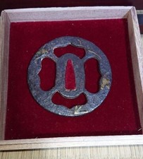 Japanese Antique Tsuba of Katana Samurai Sword Guard Iron Rare Design 512-E92