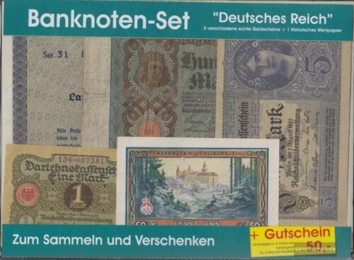 Deutsches Reich Banknoten-4 verschiedene Geldscheine + 1 Historisches Wertpapier - Bild 1 von 1