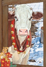 Cow Brown and White Hereford Cow Christmas Cards Set of 10 cards & 10 envelopes