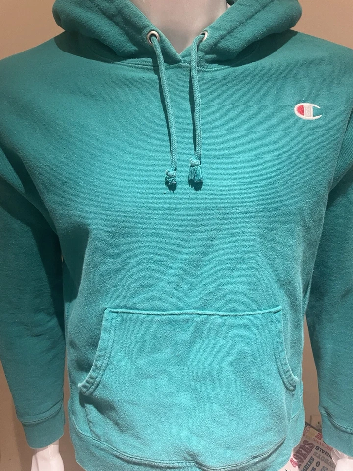 Champion Sudadera con Capucha Tejido Inverso Juvenil XL Logo Pullover Verde Azulado Foto 2 de 4