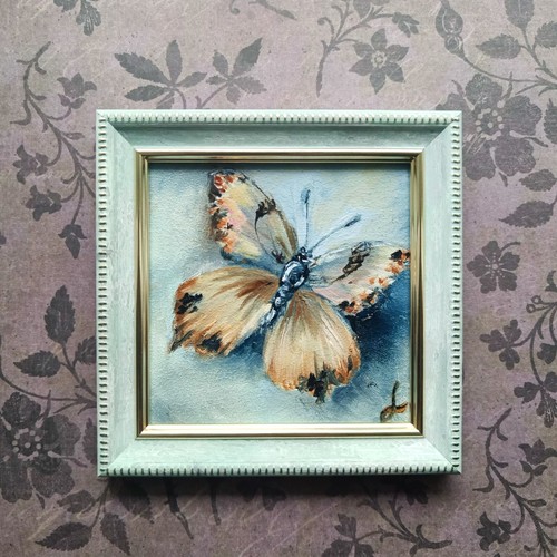 Original Oil Painting Butterfly Framed Miniature Signed Art 4x4 in Gift for Her - Picture 17 of 23