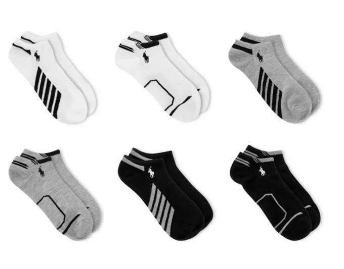 SAOLA Polo Ralph Lauren Donna Confezione 6 Calze Righe Sulla Suola Taglio Basso Nero Bianco 9 11