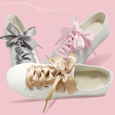 1 Pair Flat Shoe Laces Satin Silk Ribbon Sneaker Shoe Strings Wide Shoelaces New