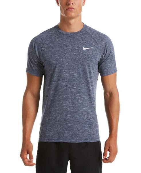 NIKE Swim Men's Heather Blue Short Sleeve Hydroguard Rash Guard Shirt Small $40