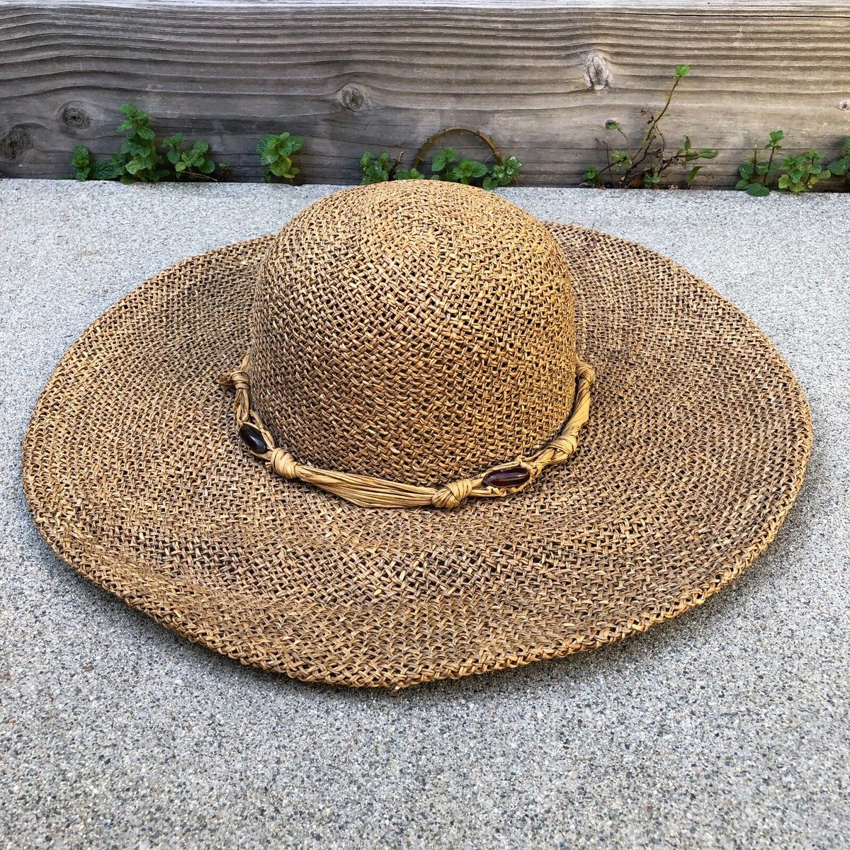 VTG LIZ CLAIBORNE Paper Sun Hat Womens One Size Woven Brown Wide
