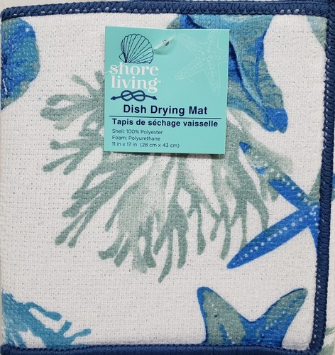 Microfiber Dish Drying Mat, 11"x17", SEALIFE, STARFISH, SEASHELLS,CORAL,blue, GR - Afbeelding 4 van 18