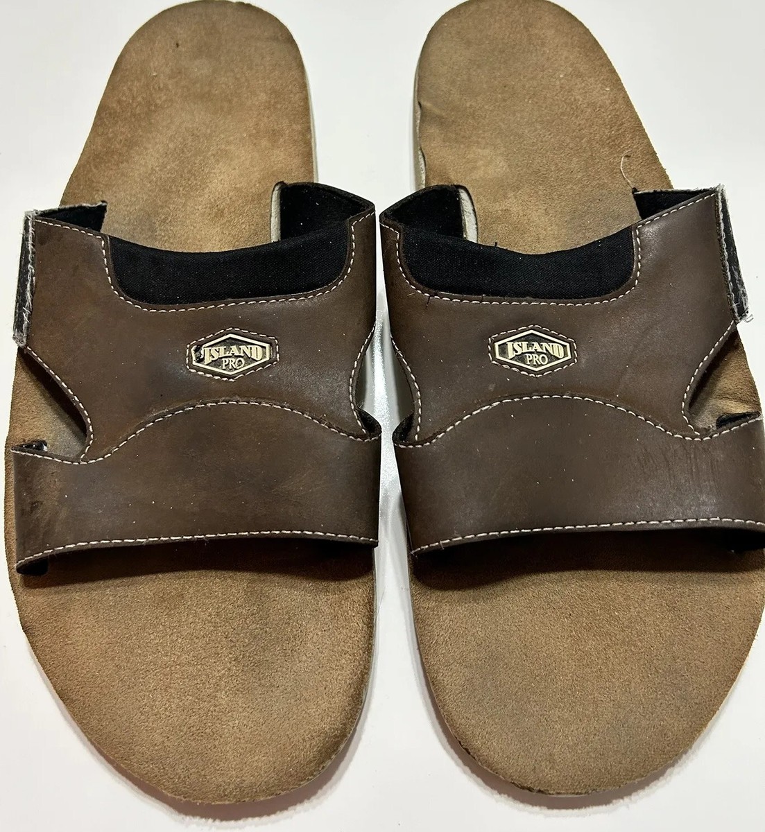 Island Slipper Leather Slip on Sandals Mens 14 Brown Soft Insole