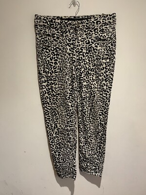 Oui Newport Slim Jeans UK 12 VGC animal print cream black stretch denim