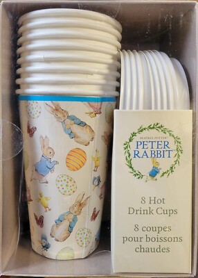 Beatrix Potter Peter Rabbit Hot Drink Cups Paper Sleeves Plastic Lid 8 PACK