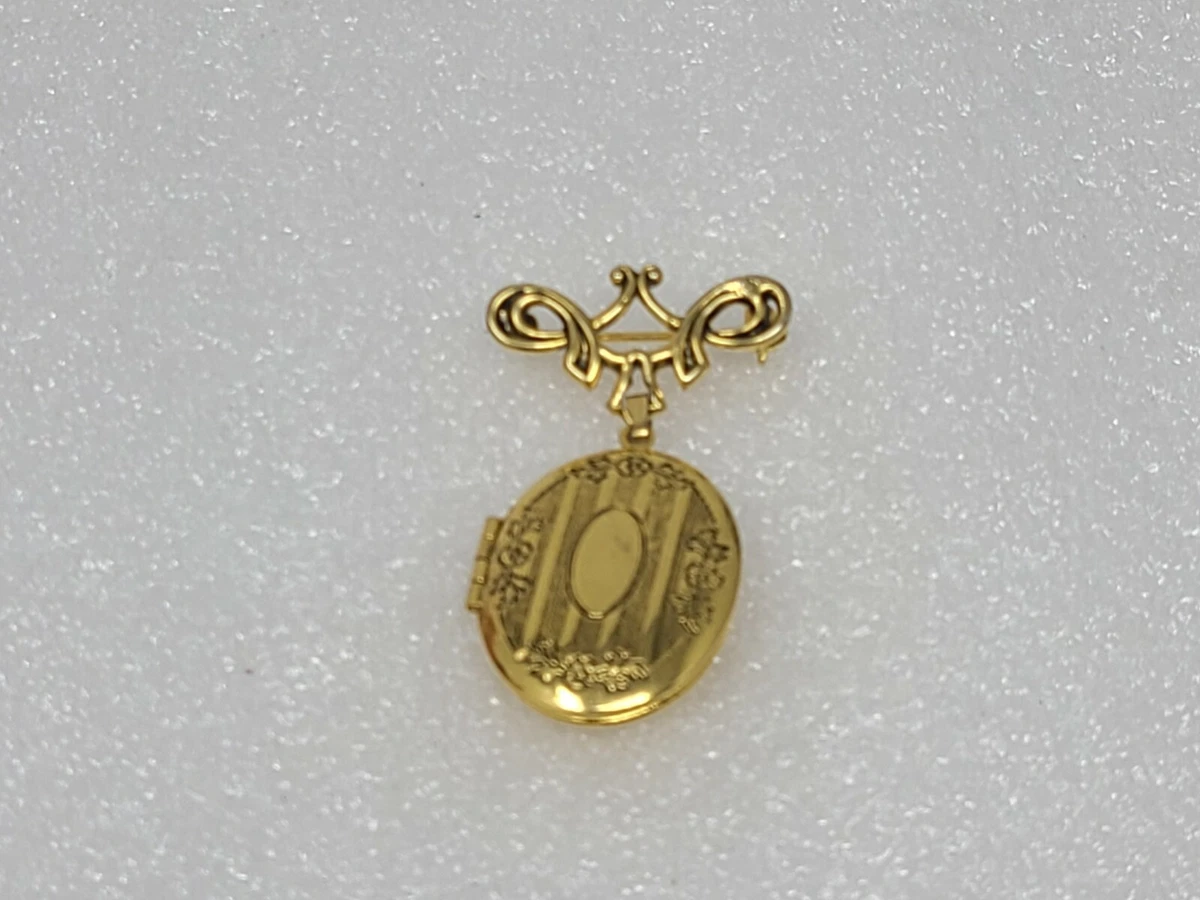 Vintage Gold Tone Locket Brooch Pin