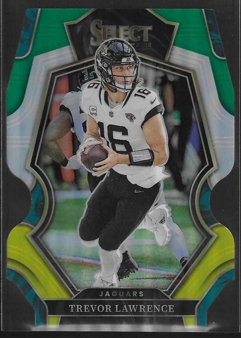 2022 Panini Select #145 Trevor Lawrence Green and Yellow Prizm Die Cut