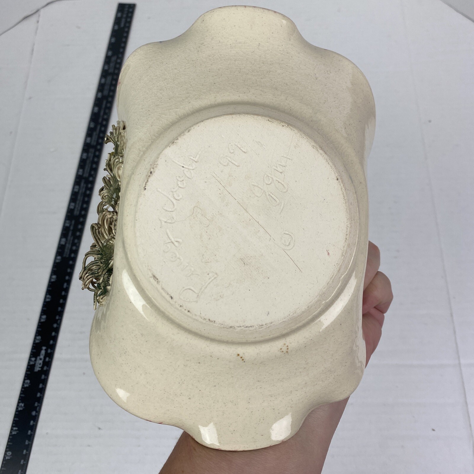 Ceramic Bunny Basket Handmade Painted 1999 Folk Art Home Easter Decor Rustic