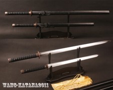 Juego de 2 piezas espada recta afilada japonesa samurai doble filo katana + wakizashi