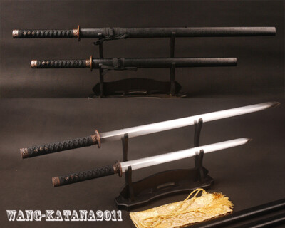 2 Pieces Set Sharp Japanese Samurai Double Edged Straight Sword Katana+wakizashi