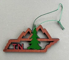 Wood Tennessee Christmas Ornament with Tree and Mountains Laser Cut