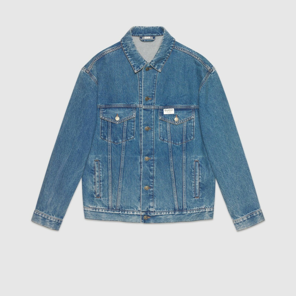 美品GUCCI Gジャン GUCCI sz IT 50 US L Mens Blue Denim Jacket with Brooches RRP