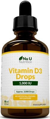 NU U NUTRITION Vitamin D Drops 1000 IU – High Strength Liquid D3 with MCT Oil – 3000 Drops