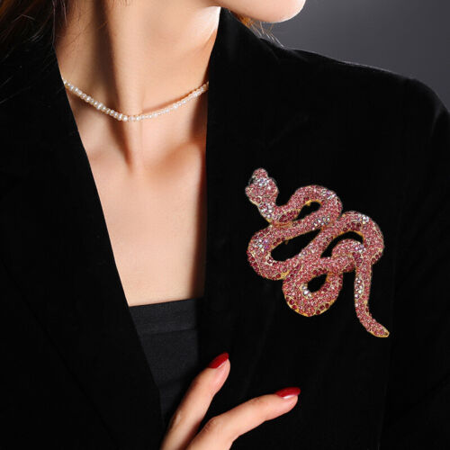 Broche pendentif vintage serpent rouge animal vintage strass épingle - Photo 1 sur 3