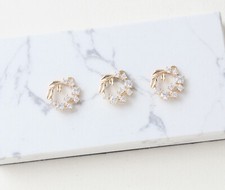 4pcs CZ Pave Round Ring Leaf Charm,Cubic Zirconia Circle Pendant,Leaves Charm