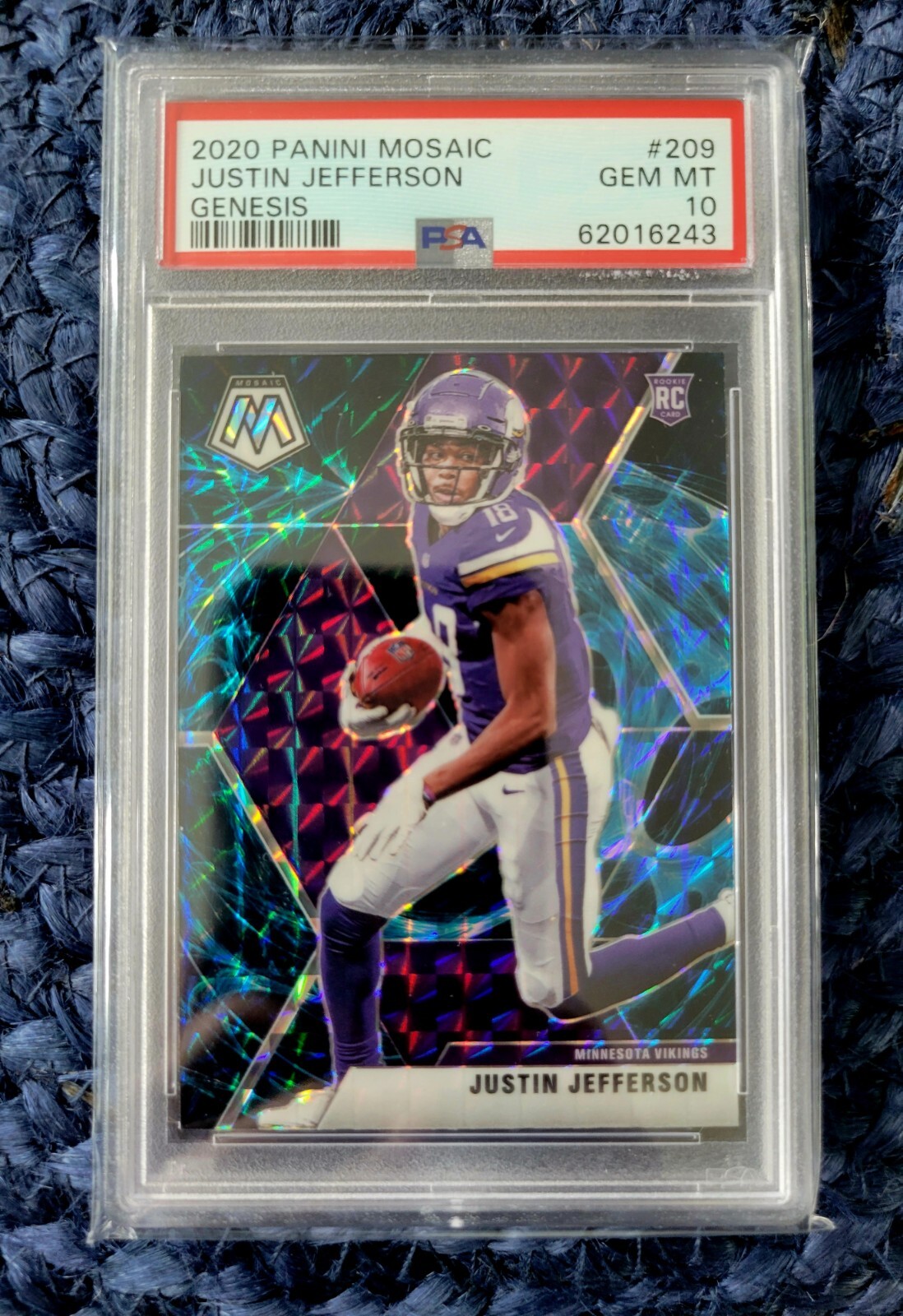 2020 Panini Mosaic Justin Jefferson Genesis Prizm #209 RC Rookie Gem Mint PSA 10
