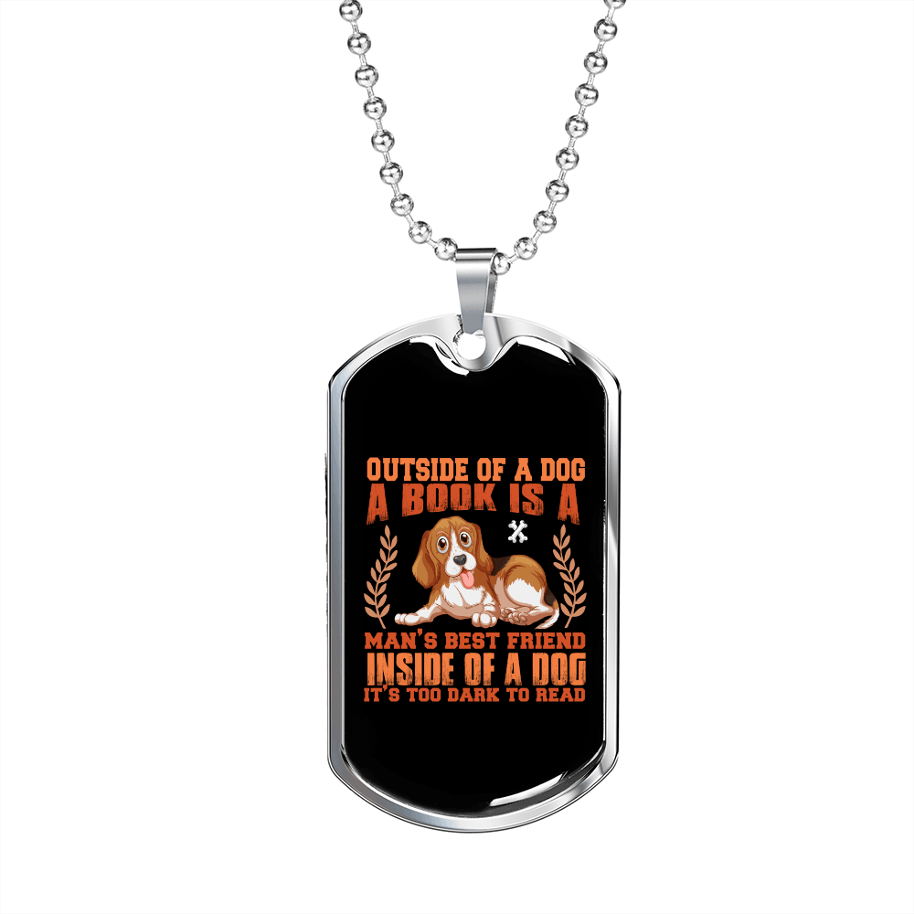 Dark to Read Dog Necklace Stainless Steel or 18k Gold Dog Tag 24