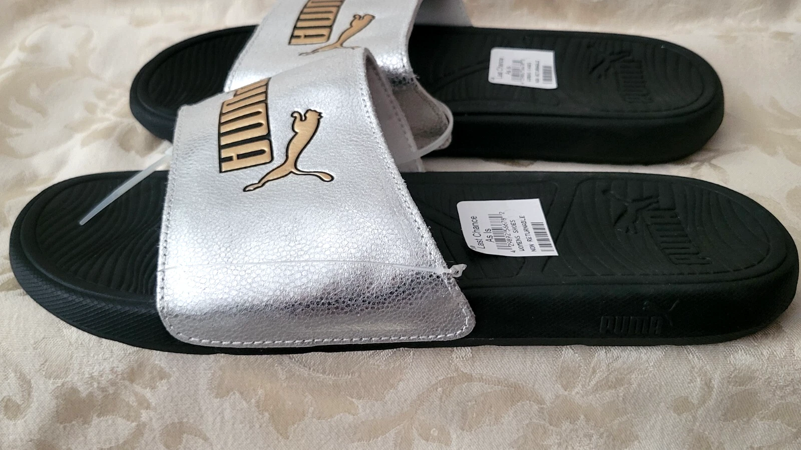 Sandalo donna Puma Cool Cat Slide nuovo con etichette in morbida pelle argento oro nero uomo 11