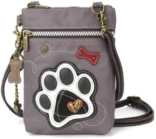 Chala Cell Phone Venture Crossbody Bag, Paw Print Grey (702PWA5)