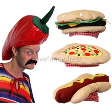 NOVELTY FAST FOOD PARTY HAT CHILLI BURGER HOT DOG PIZZA FUNNY CHEF FANCY DRESS