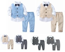3 Pcs Toddler Baby Boys Kids Shirt Tops Long Pants Vest Gentleman Outfits Bowtie