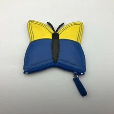 Butterfly Moth Zipper Coin Purse Small Blue + Yellow Figural 3-3/4" x 3-3/4"