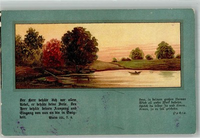 38130390 - Psalm 121, 7. 8. Herbstlicher Wald an einem Gewaesser Spruch 1911